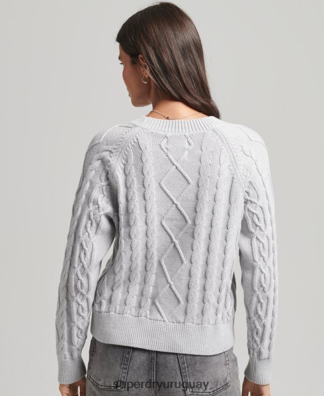 uy Superdry mujer jersey de ochos de algodón gris claro DT2N8Z4040 ropa