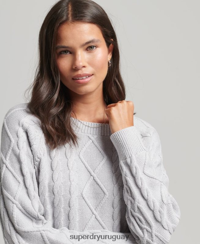 uy Superdry mujer jersey de ochos de algodón gris claro DT2N8Z4040 ropa