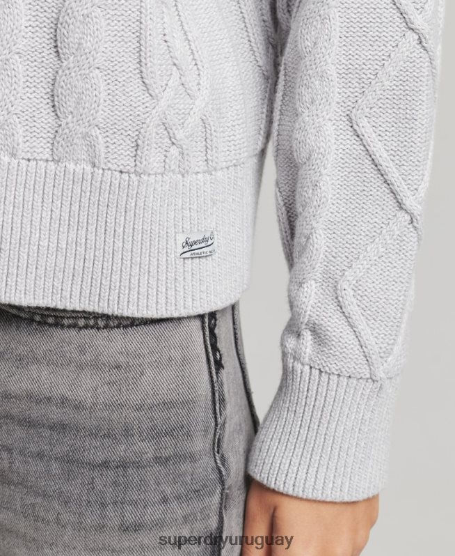 uy Superdry mujer jersey de ochos de algodón gris claro DT2N8Z4040 ropa