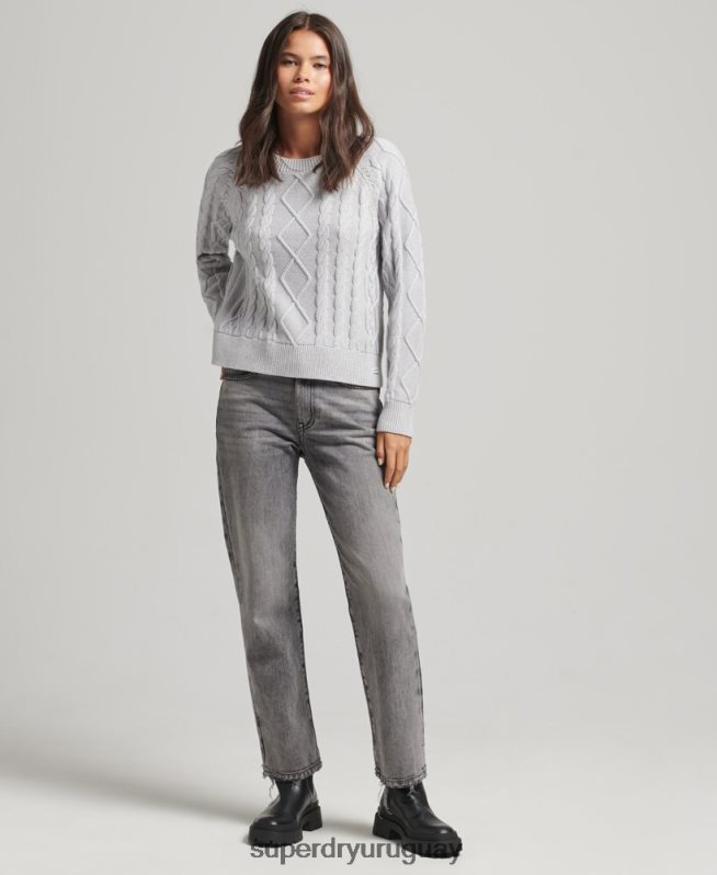 uy Superdry mujer jersey de ochos de algodón gris claro DT2N8Z4040 ropa