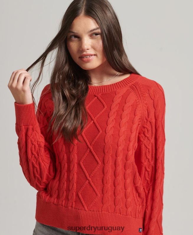 uy Superdry mujer jersey de ochos de algodón rojo DT2N8Z4038 ropa