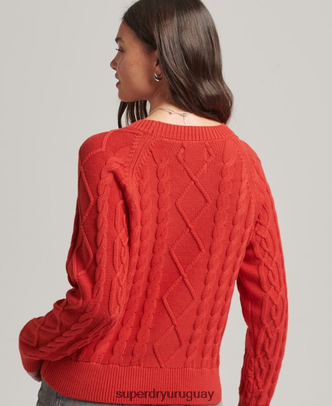 uy Superdry mujer jersey de ochos de algodón rojo DT2N8Z4038 ropa