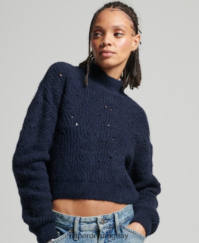 uy Superdry mujer jersey de ochos en punto pointelle Armada DT2N8Z3955 ropa