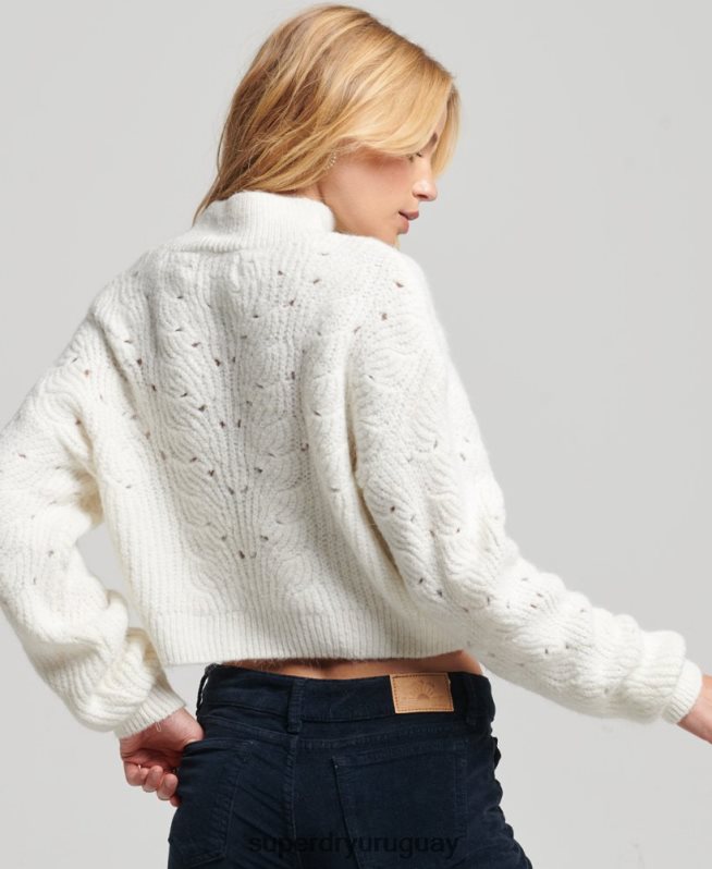 uy Superdry mujer jersey de ochos en punto pointelle crema DT2N8Z3971 ropa