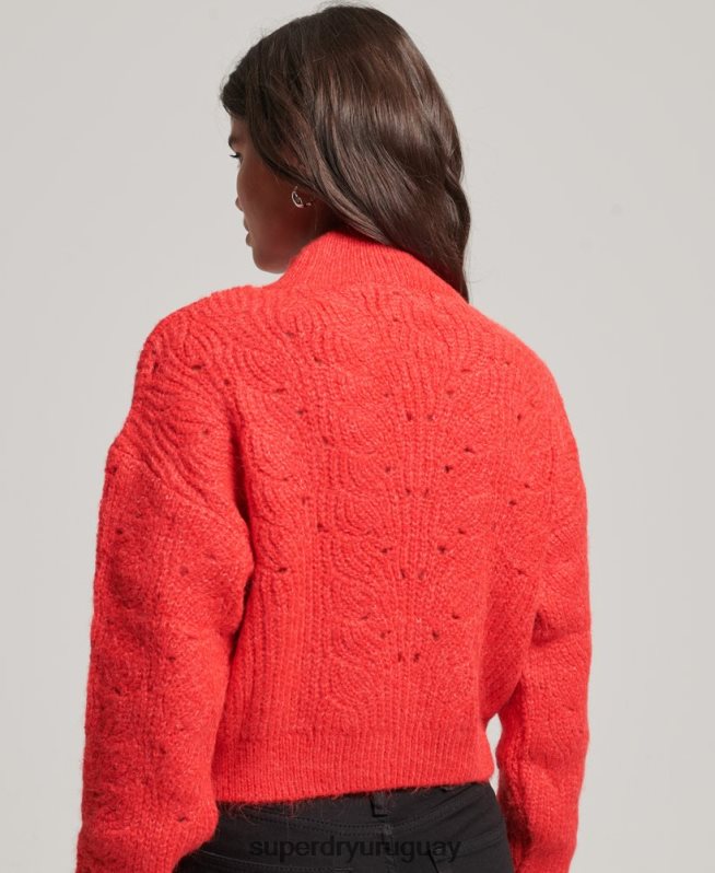 uy Superdry mujer jersey de ochos en punto pointelle rojo DT2N8Z3977 ropa