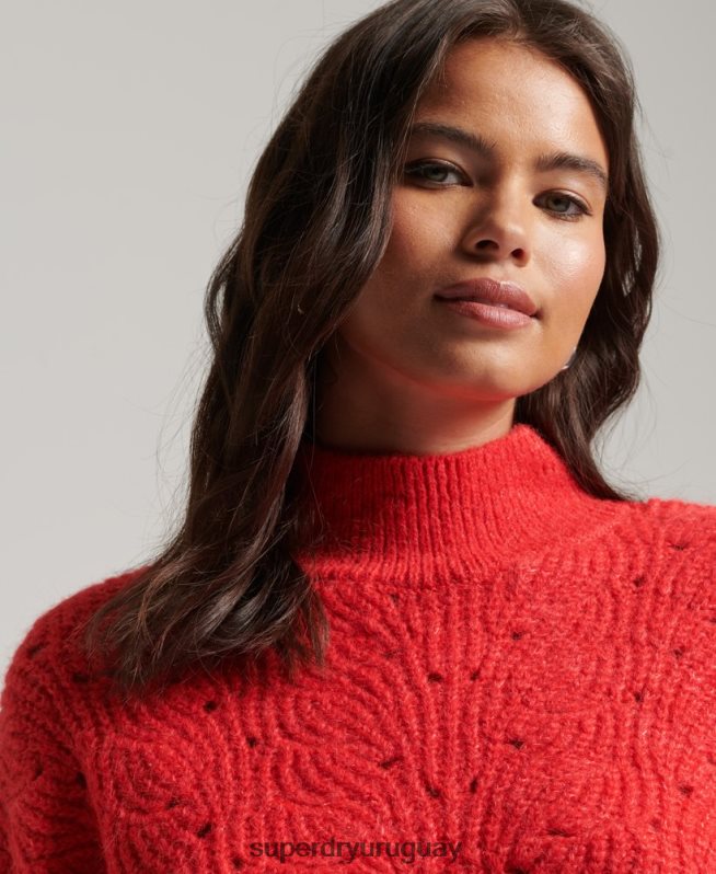 uy Superdry mujer jersey de ochos en punto pointelle rojo DT2N8Z3977 ropa