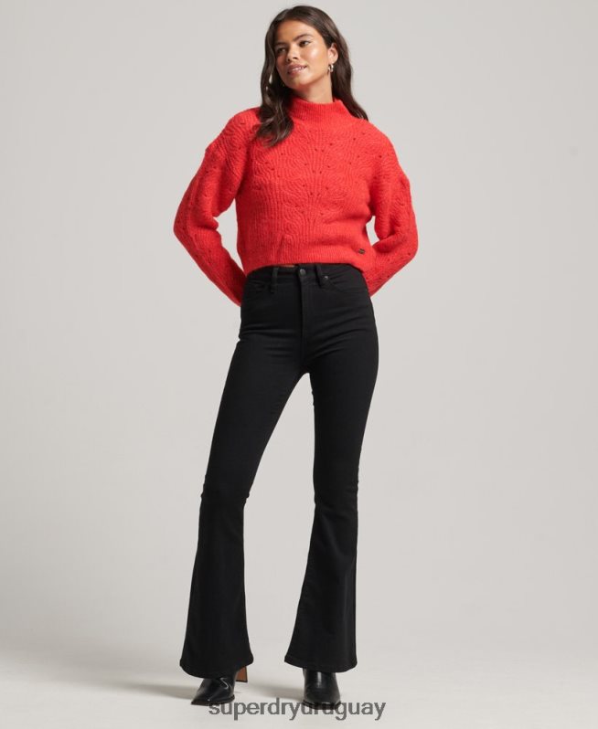 uy Superdry mujer jersey de ochos en punto pointelle rojo DT2N8Z3977 ropa