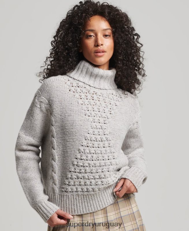 uy Superdry mujer jersey de ochos grueso con cuello vuelto blanco DT2N8Z4010 ropa