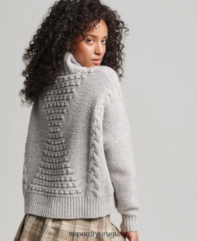 uy Superdry mujer jersey de ochos grueso con cuello vuelto blanco DT2N8Z4010 ropa