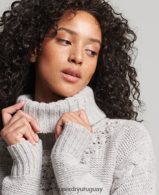 uy Superdry mujer jersey de ochos grueso con cuello vuelto blanco DT2N8Z4010 ropa