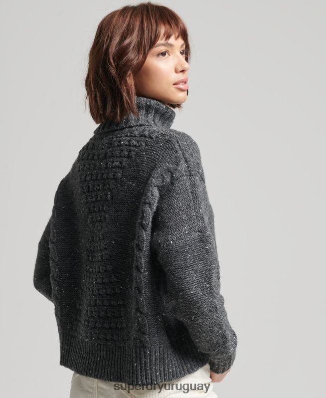 uy Superdry mujer jersey de ochos grueso con cuello vuelto gris DT2N8Z6614 ropa