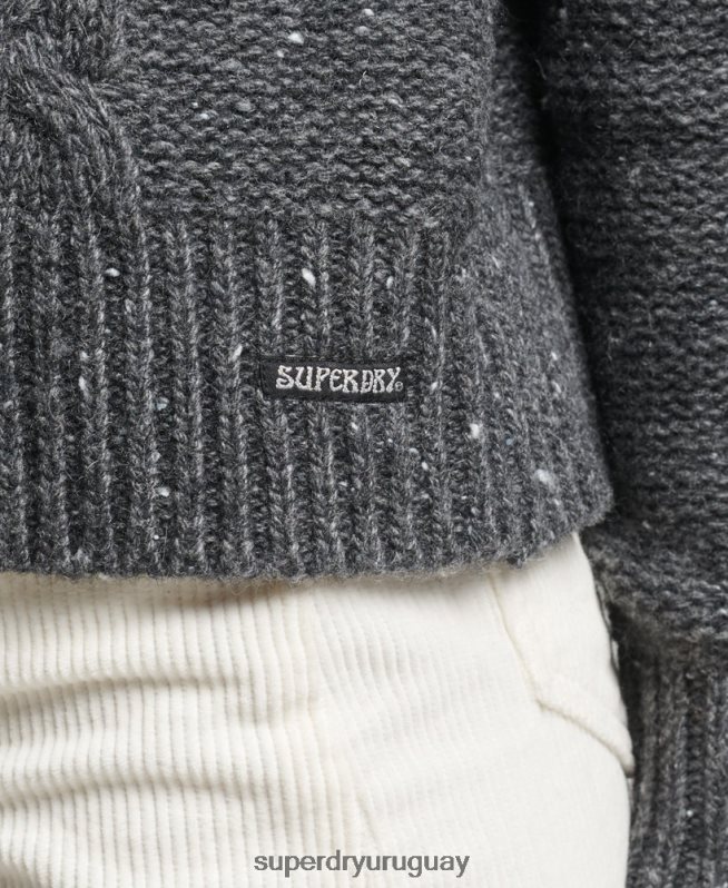 uy Superdry mujer jersey de ochos grueso con cuello vuelto gris DT2N8Z6614 ropa