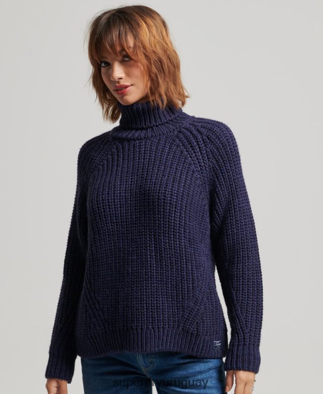uy Superdry mujer jersey de punto con cuello vuelto y costuras holgadas Armada DT2N8Z3980 ropa