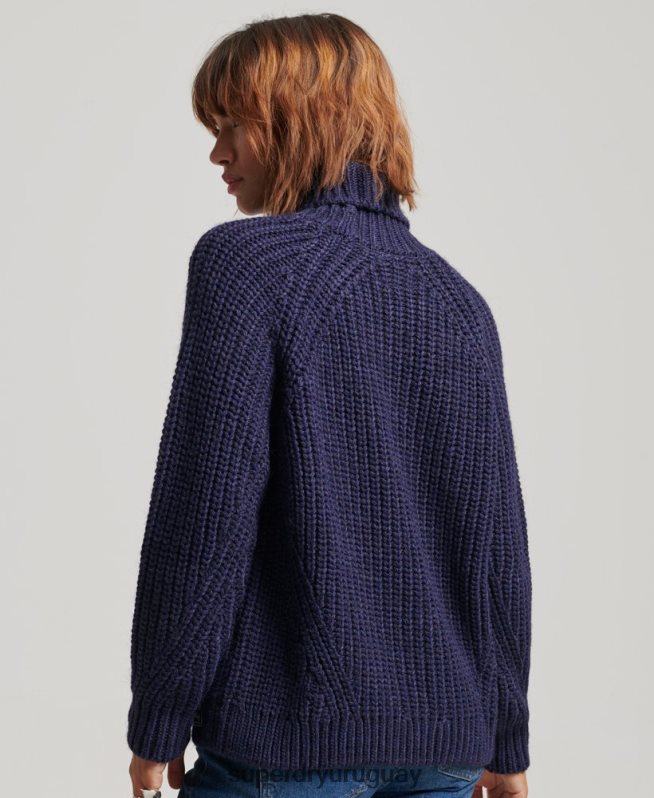 uy Superdry mujer jersey de punto con cuello vuelto y costuras holgadas Armada DT2N8Z3980 ropa