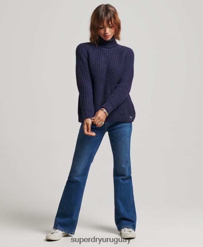 uy Superdry mujer jersey de punto con cuello vuelto y costuras holgadas Armada DT2N8Z3980 ropa