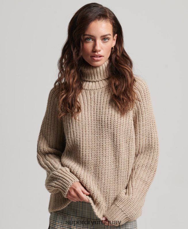 uy Superdry mujer jersey de punto con cuello vuelto y costuras holgadas beige DT2N8Z3986 ropa