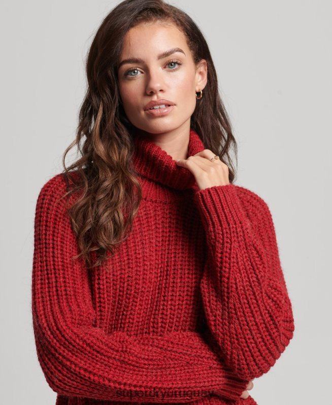 uy Superdry mujer jersey de punto con cuello vuelto y costuras holgadas rojo DT2N8Z3969 ropa