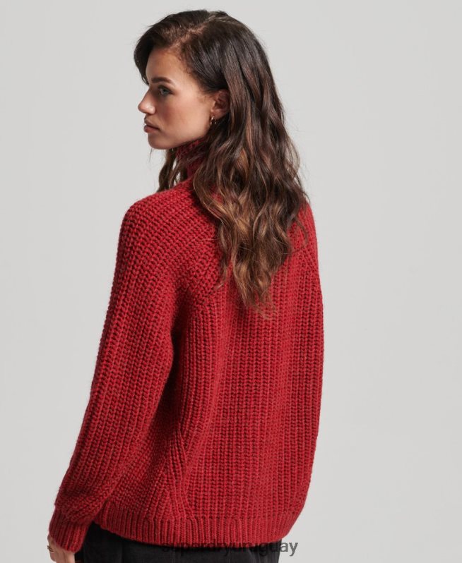 uy Superdry mujer jersey de punto con cuello vuelto y costuras holgadas rojo DT2N8Z3969 ropa
