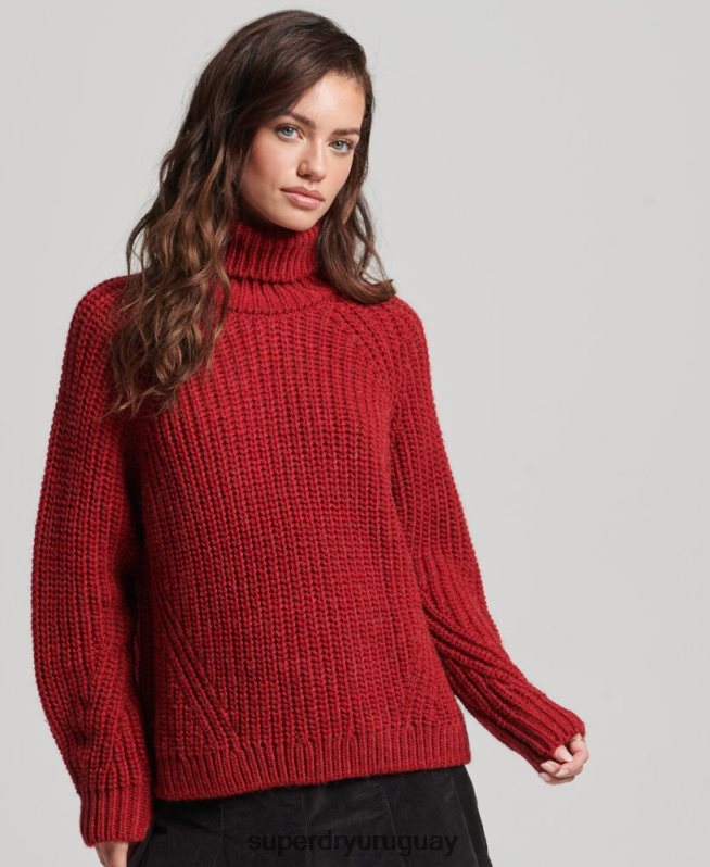 uy Superdry mujer jersey de punto con cuello vuelto y costuras holgadas rojo DT2N8Z3969 ropa