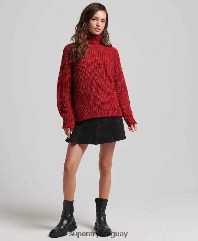 uy Superdry mujer jersey de punto con cuello vuelto y costuras holgadas rojo DT2N8Z3969 ropa