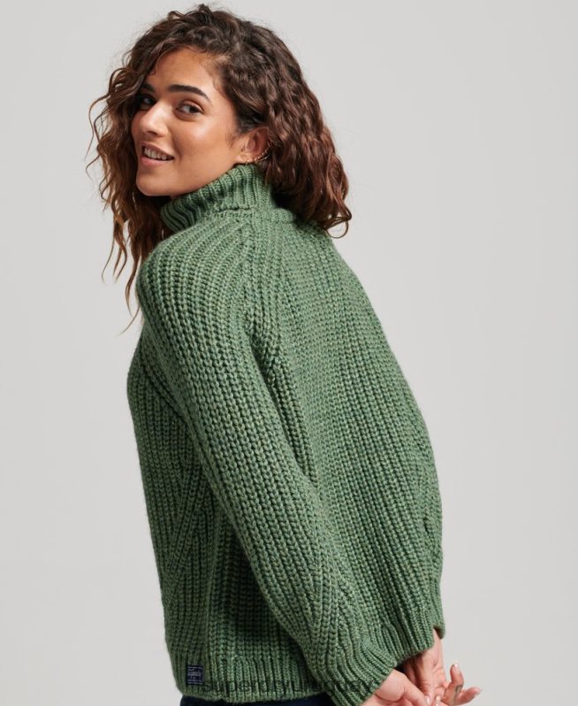 uy Superdry mujer jersey de punto con cuello vuelto y costuras holgadas verde DT2N8Z3973 ropa