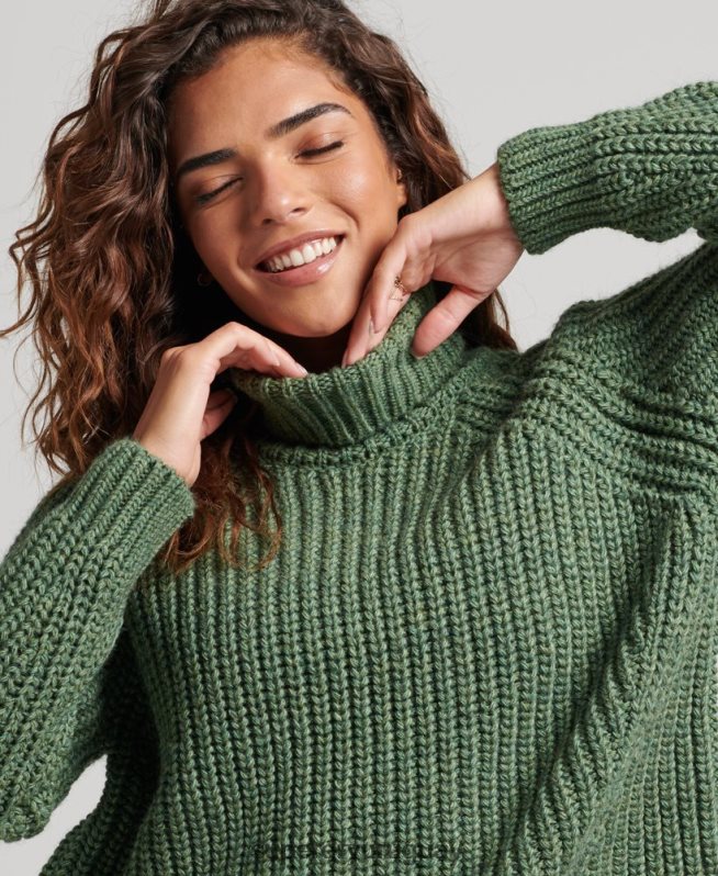 uy Superdry mujer jersey de punto con cuello vuelto y costuras holgadas verde DT2N8Z3973 ropa