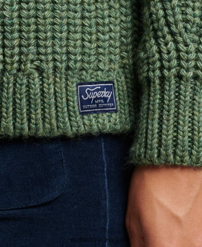 uy Superdry mujer jersey de punto con cuello vuelto y costuras holgadas verde DT2N8Z3973 ropa