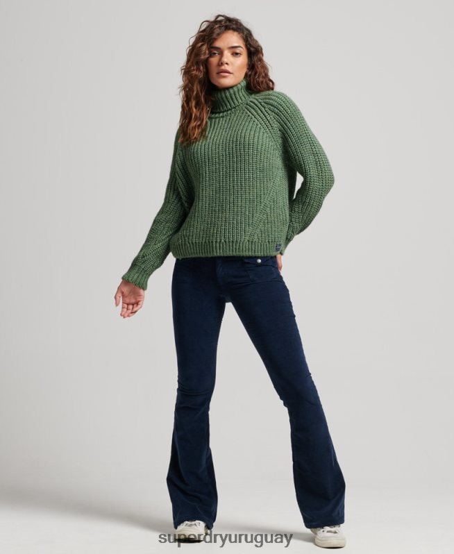 uy Superdry mujer jersey de punto con cuello vuelto y costuras holgadas verde DT2N8Z3973 ropa