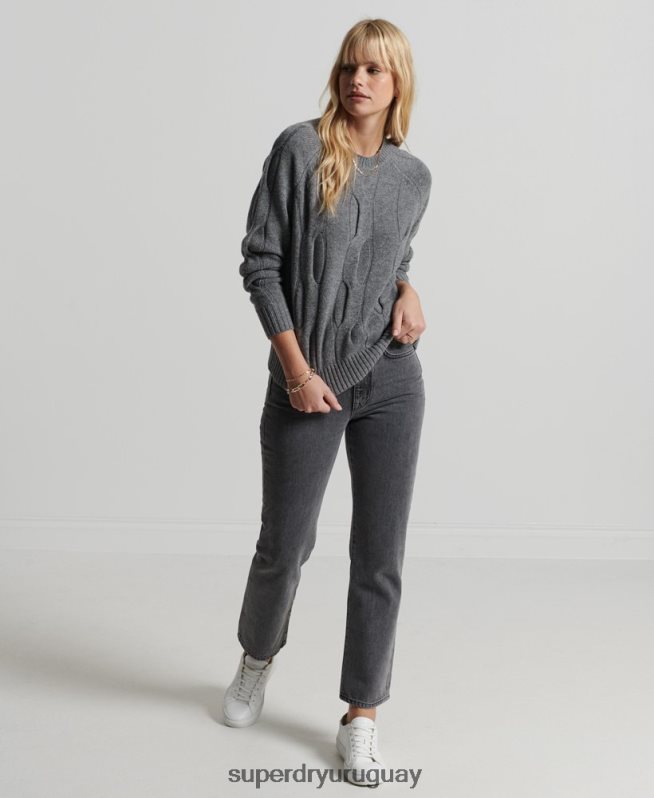 uy Superdry mujer jersey de punto de ochos gris oscuro DT2N8Z6725 ropa