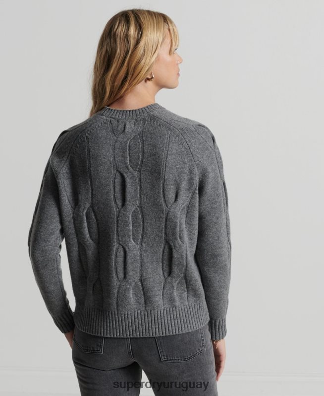 uy Superdry mujer jersey de punto de ochos gris oscuro DT2N8Z6725 ropa