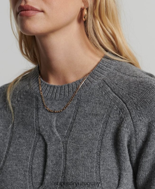uy Superdry mujer jersey de punto de ochos gris oscuro DT2N8Z6725 ropa