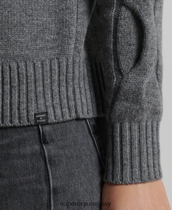 uy Superdry mujer jersey de punto de ochos gris oscuro DT2N8Z6725 ropa