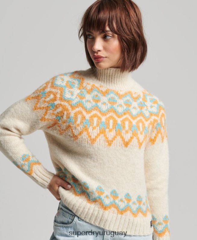uy Superdry mujer jersey holgado vintage de punto de grecas alpinos crema DT2N8Z3989 ropa