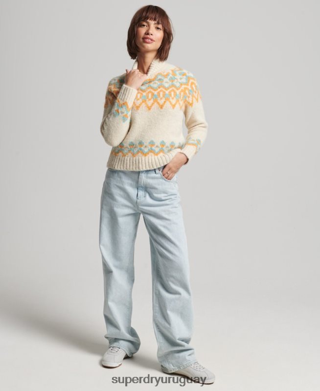 uy Superdry mujer jersey holgado vintage de punto de grecas alpinos crema DT2N8Z3989 ropa