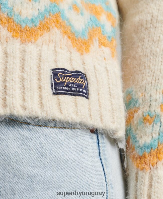 uy Superdry mujer jersey holgado vintage de punto de grecas alpinos crema DT2N8Z3989 ropa