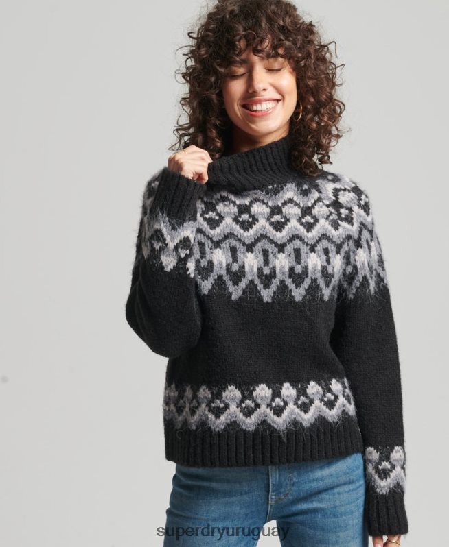 uy Superdry mujer jersey holgado vintage de punto de grecas alpinos negro DT2N8Z3978 ropa