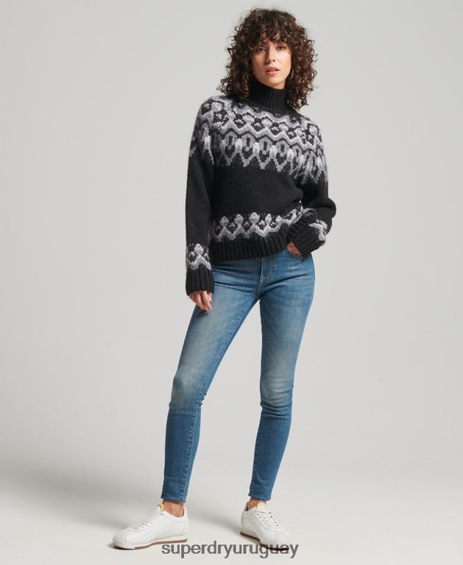 uy Superdry mujer jersey holgado vintage de punto de grecas alpinos negro DT2N8Z3978 ropa