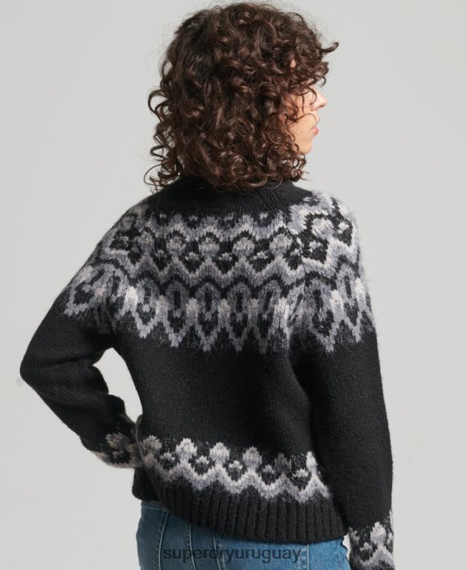 uy Superdry mujer jersey holgado vintage de punto de grecas alpinos negro DT2N8Z3978 ropa