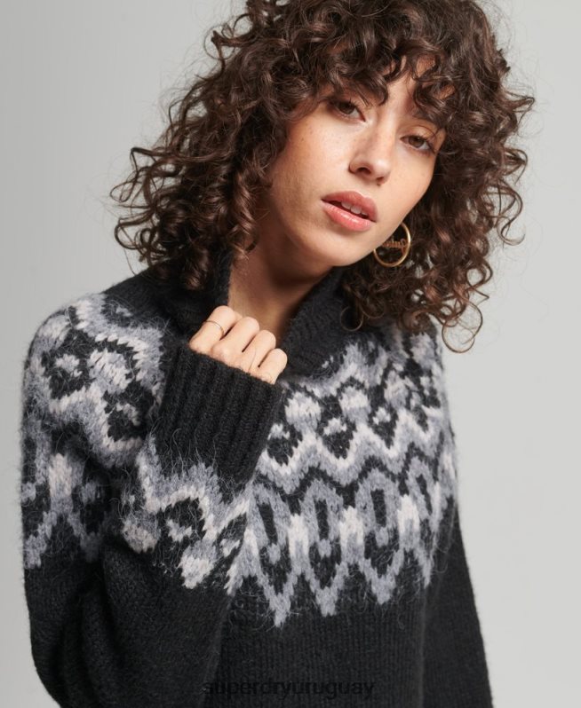 uy Superdry mujer jersey holgado vintage de punto de grecas alpinos negro DT2N8Z3978 ropa