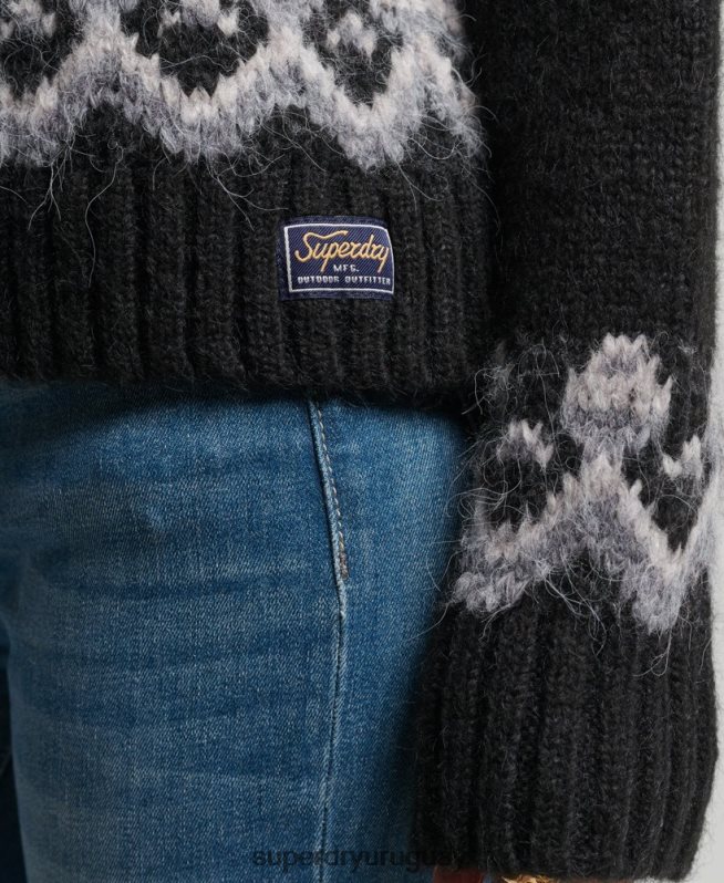 uy Superdry mujer jersey holgado vintage de punto de grecas alpinos negro DT2N8Z3978 ropa