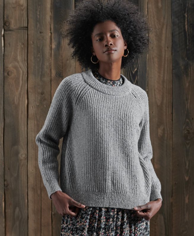 uy Superdry mujer suéter Freya de tweed con cuello redondo gris claro DT2N8Z6766 ropa