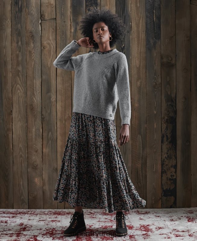 uy Superdry mujer suéter Freya de tweed con cuello redondo gris claro DT2N8Z6766 ropa