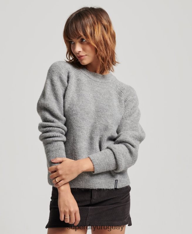 uy Superdry mujer suéter básico con cuello redondo gris claro DT2N8Z4009 ropa