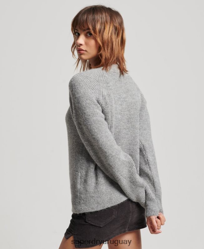 uy Superdry mujer suéter básico con cuello redondo gris claro DT2N8Z4009 ropa