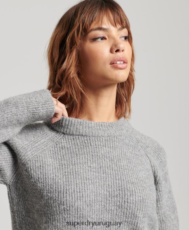 uy Superdry mujer suéter básico con cuello redondo gris claro DT2N8Z4009 ropa