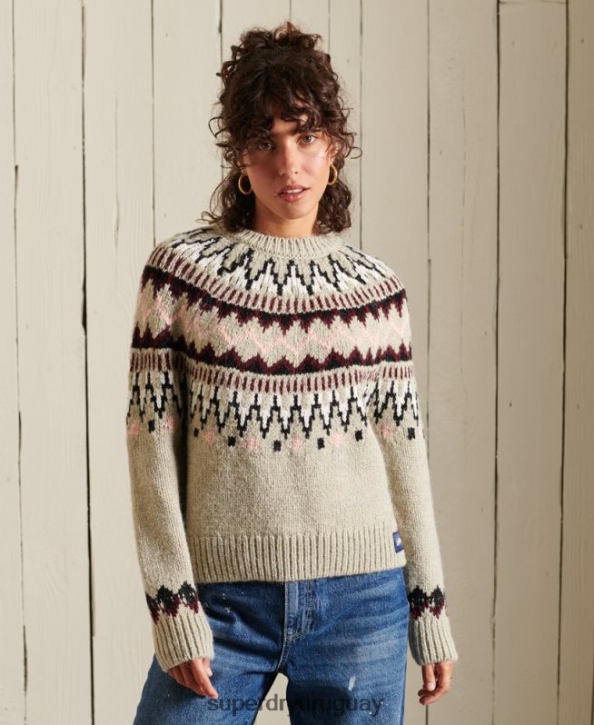 uy Superdry mujer suéter clásico con cuello alzado beige DT2N8Z4032 ropa