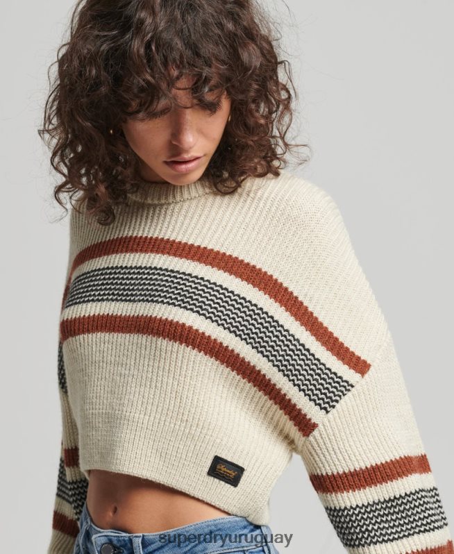 uy Superdry mujer suéter clásico corto con cuello redondo blanco DT2N8Z4036 ropa
