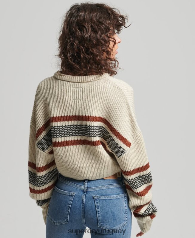 uy Superdry mujer suéter clásico corto con cuello redondo blanco DT2N8Z4036 ropa
