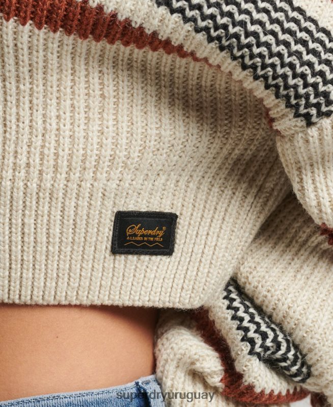 uy Superdry mujer suéter clásico corto con cuello redondo blanco DT2N8Z4036 ropa