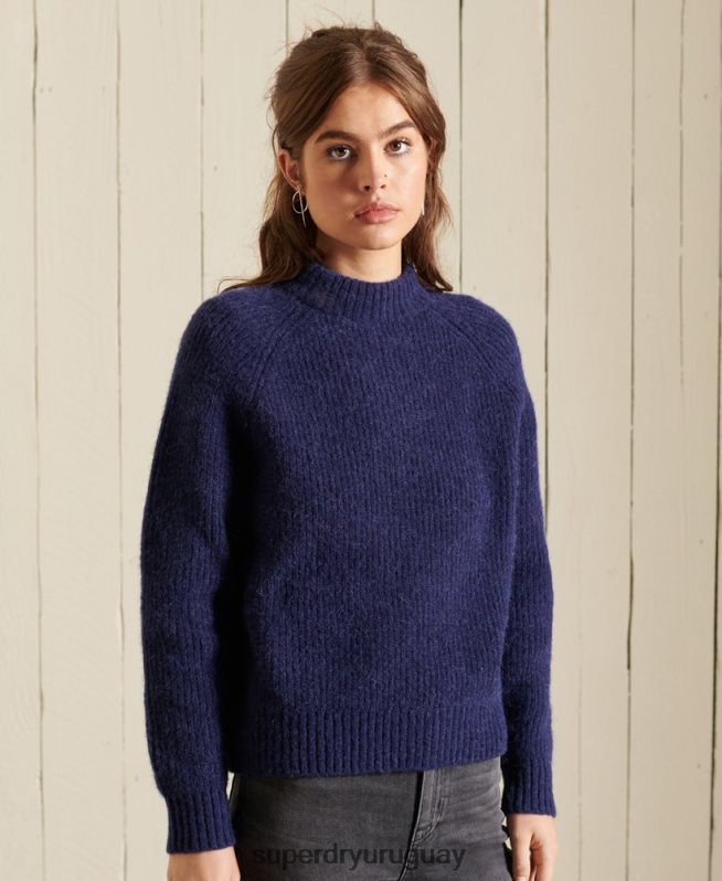 uy Superdry mujer suéter con cuello redondo en mezcla de alpaca azul oscuro DT2N8Z6680 ropa